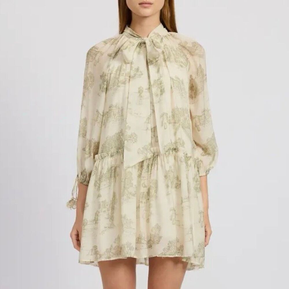 EN SAISON x NORDSTROM | Leighton Toile Minidress Ivory Cream Olive Green | Large